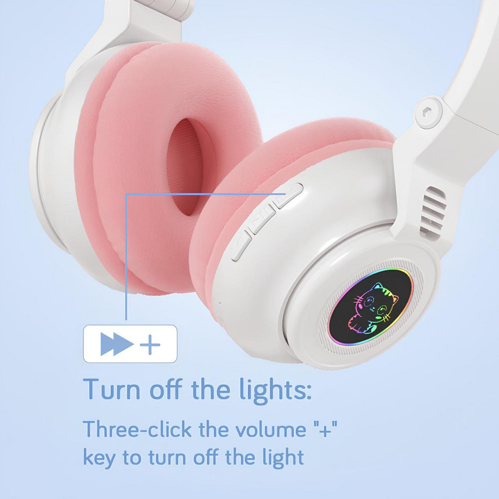 Детские беспроводные блютуз наушники с кошачьими ушками и подсветкой. Белые наушники Кошачьи ушки для ребенка Киев - изображение 3