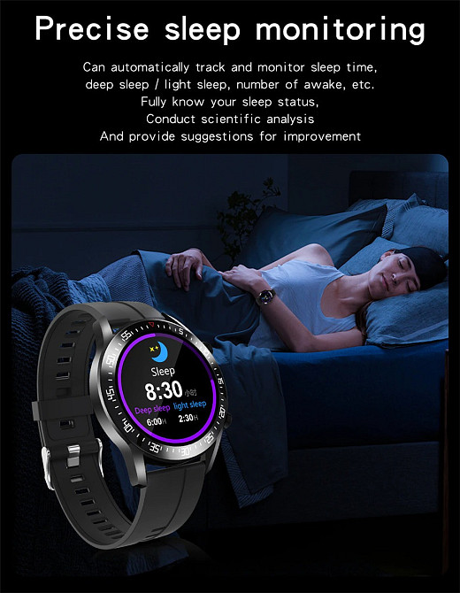 Смарт часы Lige C2 водонепроницаемые IP68 (ремешок - силикагель) + кожаный ремешок (Черный) Винница - изображение 8