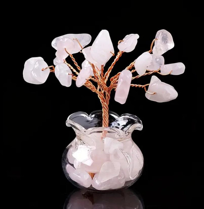 Декоративне «Дерево життя» з мідного дроту та натурального рожевого кварцу, 5,5 см. Київ - фото 1