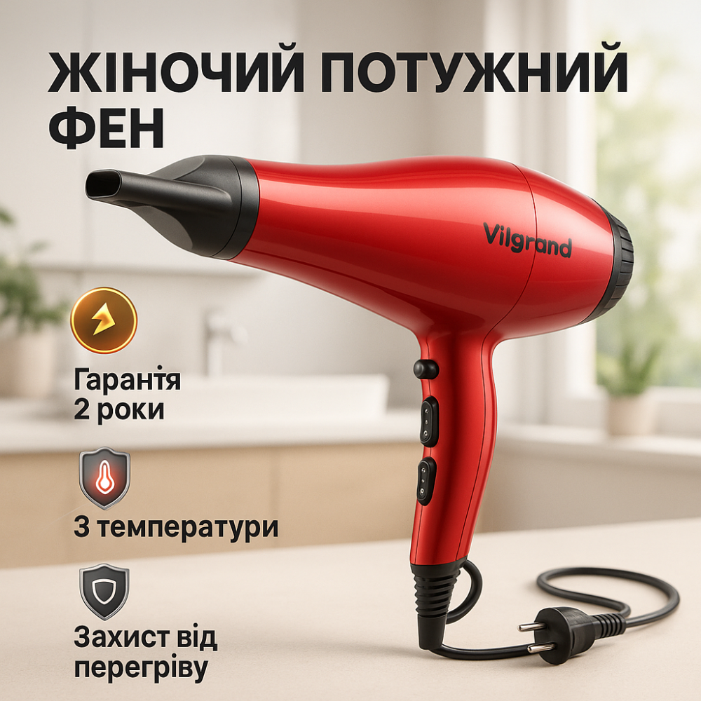 Фен с ионизацией и регулировкой температуры Vilgrand VHD-2430 2400 Вт, Фен для укладки любых волос AT-98 Львов - изображение 12