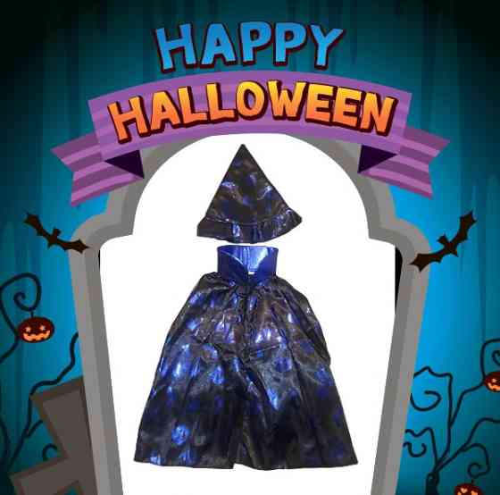 Дитячий плащ із капелюшком на Хелловін розмір 1-2 роки чорно-синій Київ