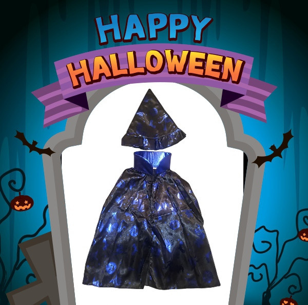 Дитячий плащ із капелюшком на Хелловін розмір 1-2 роки чорно-синій Київ - фото 1