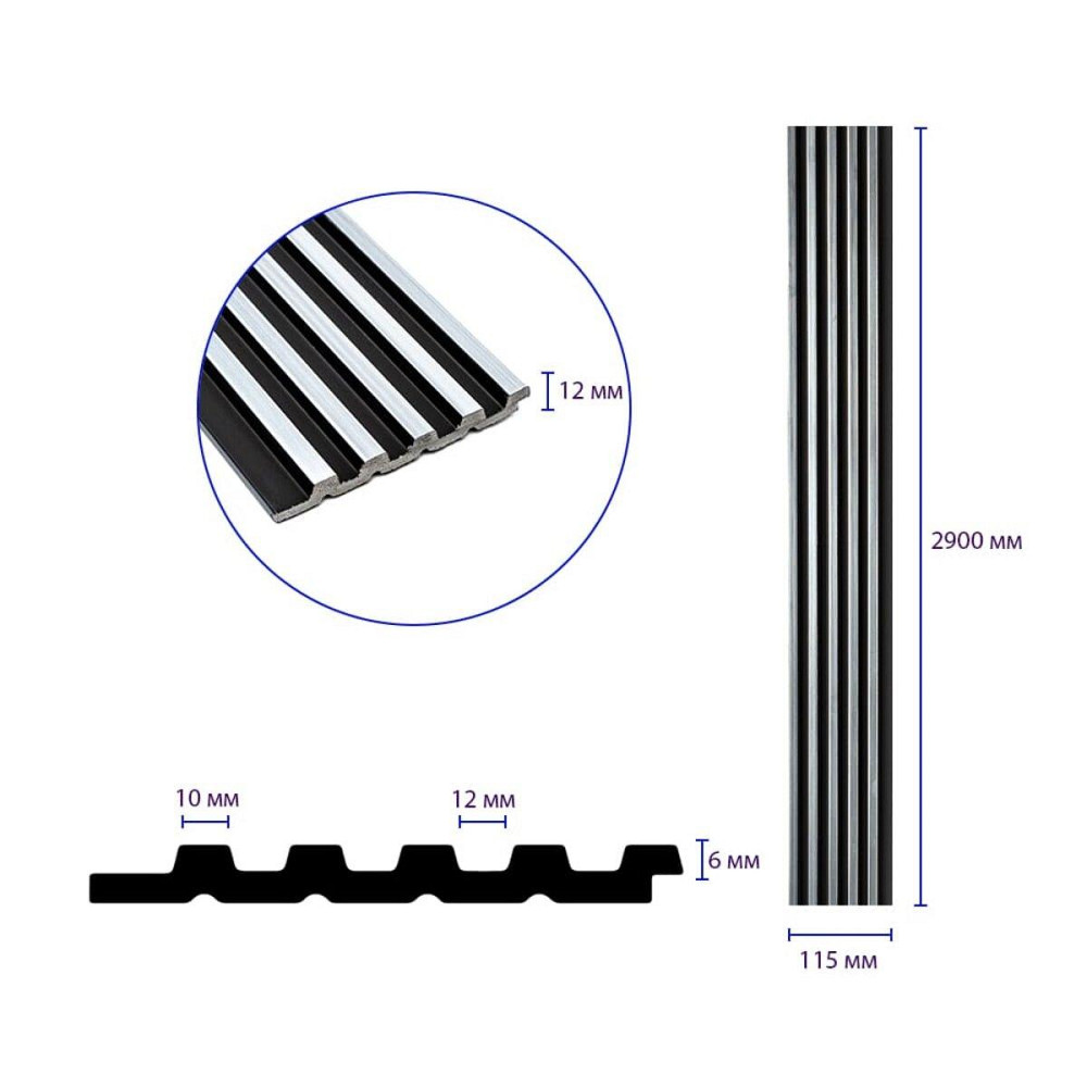 Рейка декоративная PS 2900х115х12мм Черный с серебром SW-00002133 Киев - изображение 8