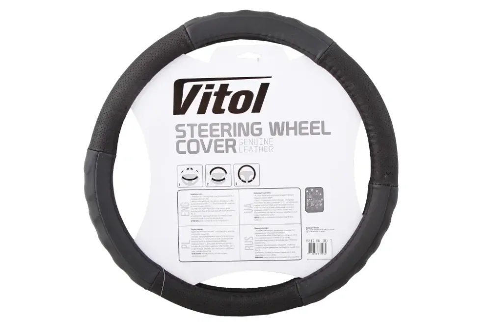 Оплетка на кермо шкіра M без запаху Vitol Lux B-317-BK-M чорний Вінниця - фото 2