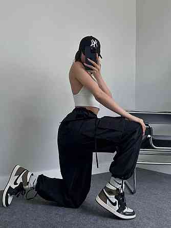 Жіночі широкі плащові штани карго матова плащівка Чорний, 44/46 Одеса