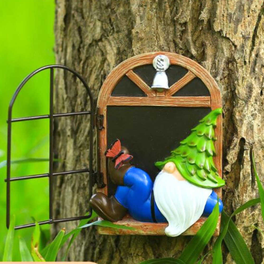 Садова фігура Гном в віконці 12 х 8 см Синій. Полістоун Одеса - фото 1