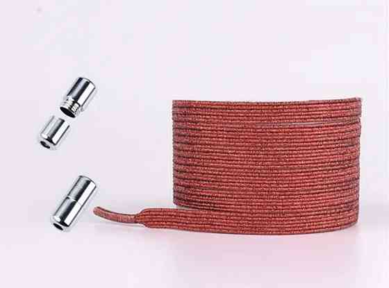 Шнурки эластичные глиттерные с цилиндрической застежкой Красный Смела