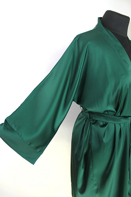 Халат жіночий шовковий під пояс довжина 90см Зелений 3XL/4XL Харків - фото 7