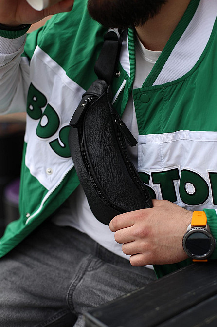 Чоловіча сумка на пояс (бананка) з натуральної шкіри SL008 (Чорна) Суми - фото 2