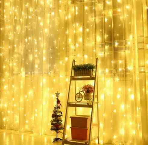 Гірлянда штора завіса Водоспад 3х3 м 280 LED велика лампа 3D (білий шнур, з перехідником) Золоте світло) Вінниця