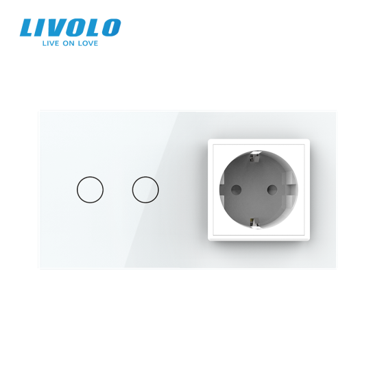 LIVOLO Сенсорний прохідний/перехресний вимикач 2 сенсора 1 розетка LIVOLO білий матове скло Коломыя