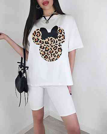 Женский летний костюм двойка: футболка с микки маусом и велосипедки турецкий кулир Белый, 46/48 Одесса