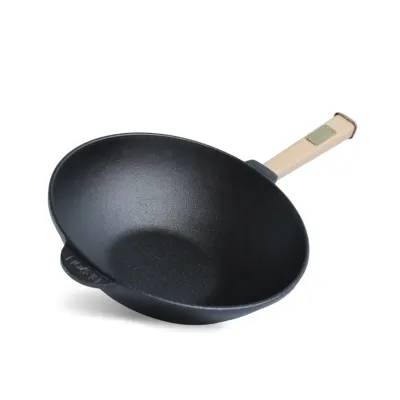 Сковорода Brizoll чавунна WOK з дерев'яною ручкою та скляною кришкою 2,8 л 260х80 мм (W26H-6) Винница - изображение 5