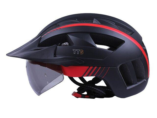 Шолом велосипедний GTS-H-050 з червоним габаритним ліхтарем, козирком, окулярами (чорний із червоним, size L) Мукачево - фото 3