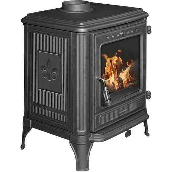 Піч-камін чавунна Hosseven 8005N 7 кВт чорна матова буржуйка на дровах зі склом верхній або задній димохід Київ