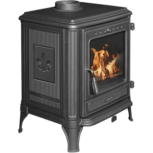 Печь-камин чугунная Hosseven 8005N 7 кВт черная матовая буржуйка на дровах со стеклом верхний или задний дымоход Тернополь - изображение 1