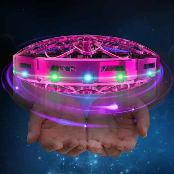 Летающий шар-дрон Semai Mini UFO, управление жестами, 360°, LED-подсветка, аккумулятор, розовый Киев