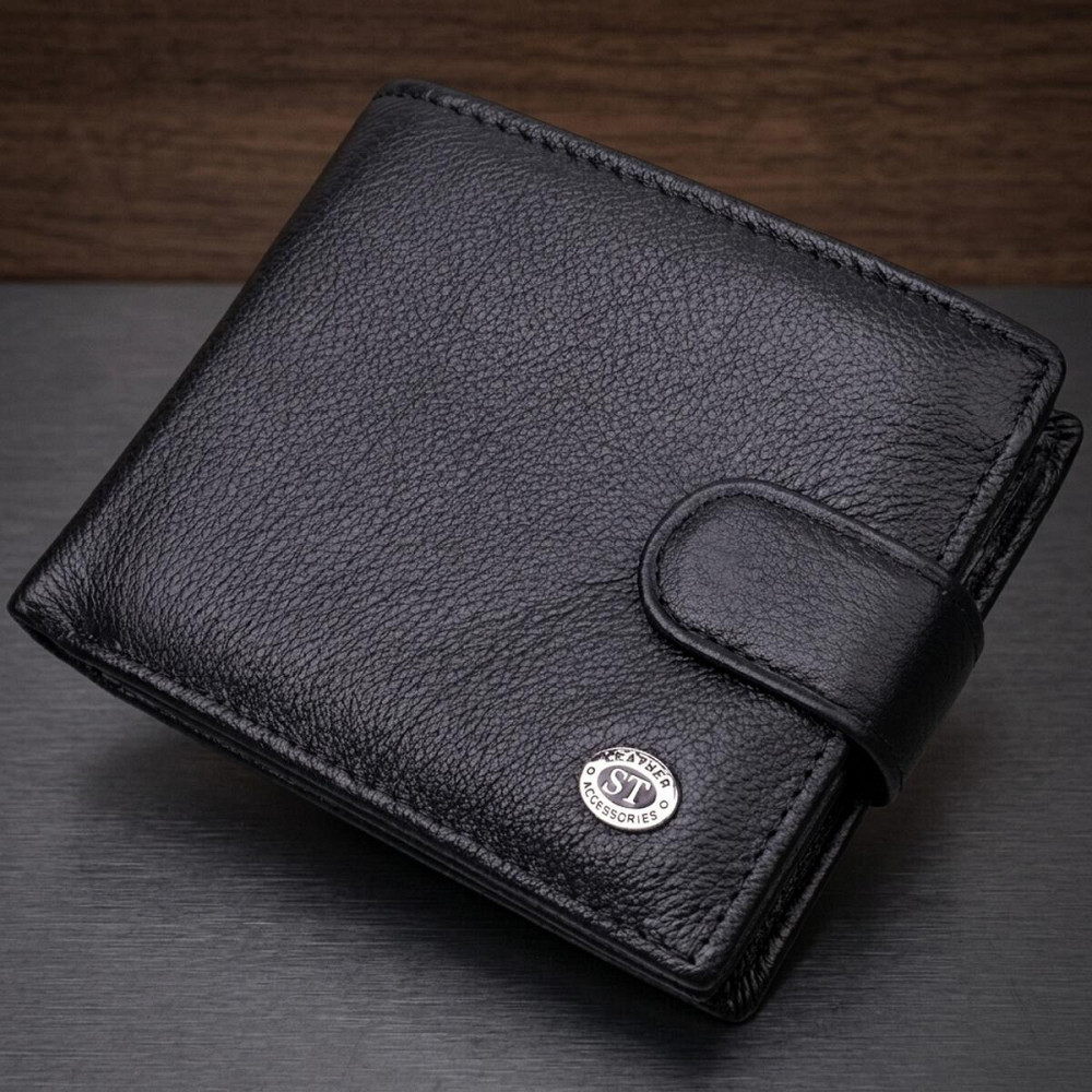 Классическое портмоне для мужчин с блоком для карт из натуральной кожи ST Leather 19473 Черное Киев - изображение 11