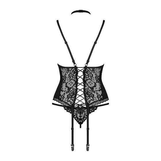Корсет з пажами для панчох Obsessive Diyosa та трусиками в комплекті, чорний, S/M Sex Aura Київ