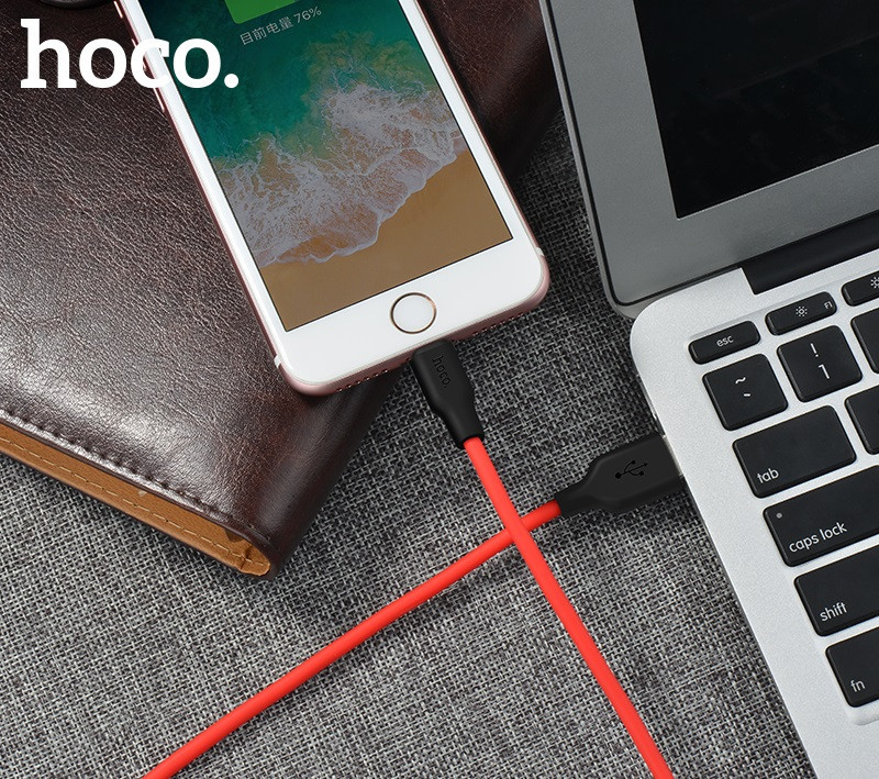 Кабель HOCO X21 USB to iP 2A, 1m, silicone, TPE connectors, Black+Red Київ - фото 6