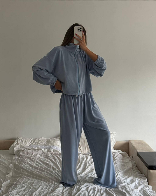 Жіночий теплий оверсайз костюм-двійка: кофта та штани турецький поліс фліс Блакитний Одеса - фото 1