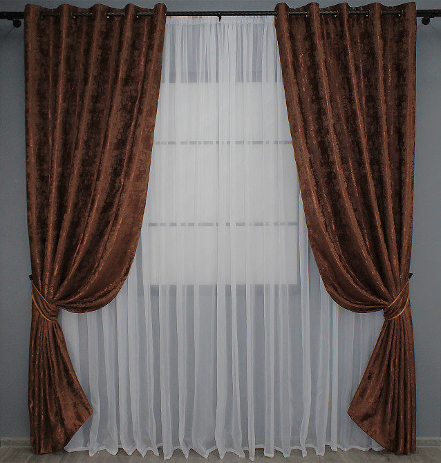 Комплект штор на люверсах VR-Textil Жаккард Sultan YL № 1204ш Коричнево-бордовый 150х250 см 2 шт (37-0063) Киев - изображение 2