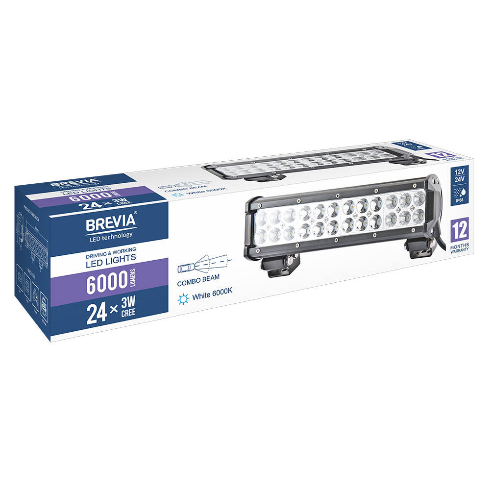 Фара світлодіодна Brevia Cree Combo 10-30V, 72W (24x3W), 6000Lm, 1шт Львів - фото 7