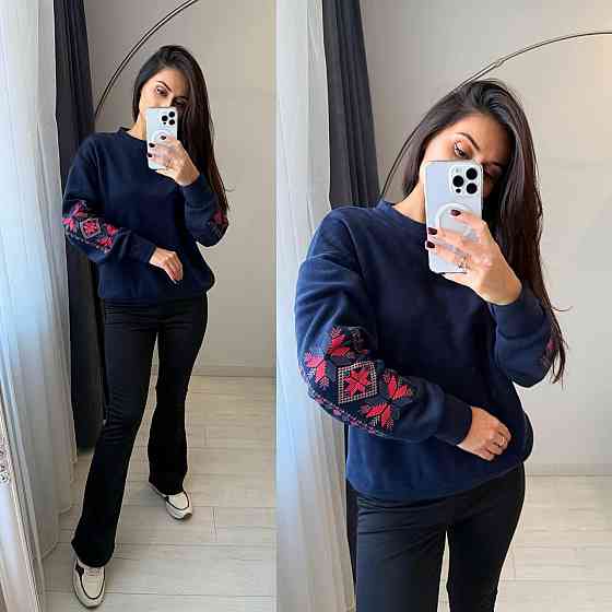 Жіночий теплий костюм: кофта з принтом і лосини двосторонній фліс + дайвінг на флісі Темно-синій, 50/52 Одеса