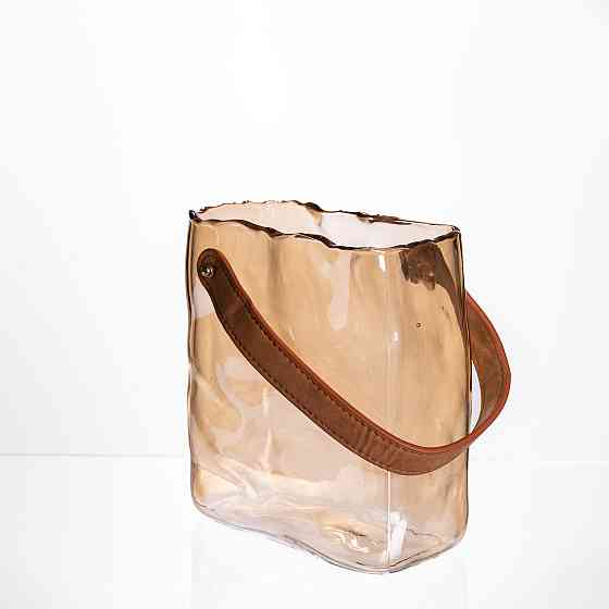 Скляна ваза сумочка з ручкою 16×8×18.5 (см) декоративна ваза для квітів 2 (л) Коричневий HP-19-156-1 Київ