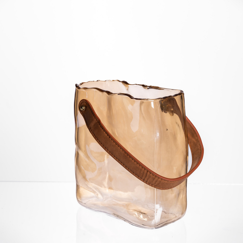 Скляна ваза сумочка з ручкою 16×8×18.5 (см) декоративна ваза для квітів 2 (л) Коричневий HP-19-156-1 Київ - фото 4