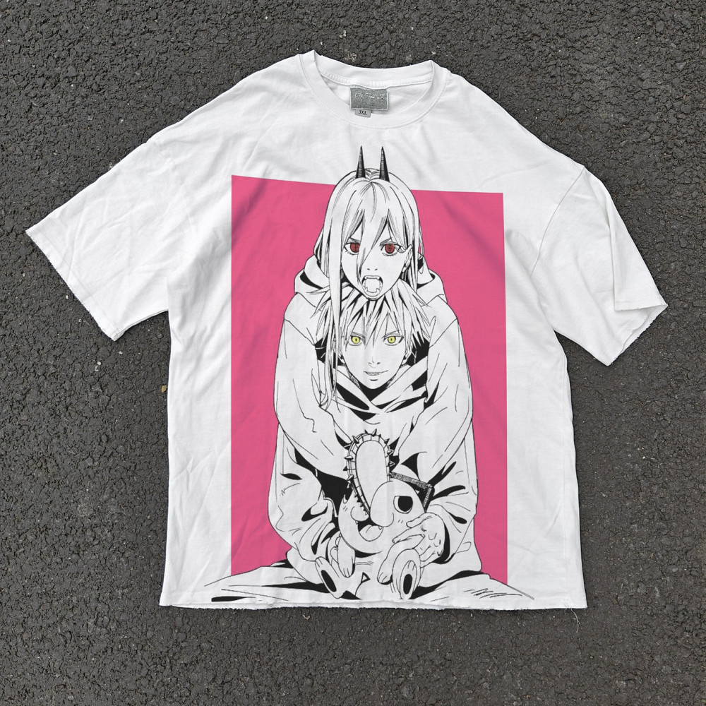 Футболка чоловіча з принтом аніме Людина-бензопила Денджі Повер Покхіта оверсайз (S/M/L) Черний Дніпро - фото 1