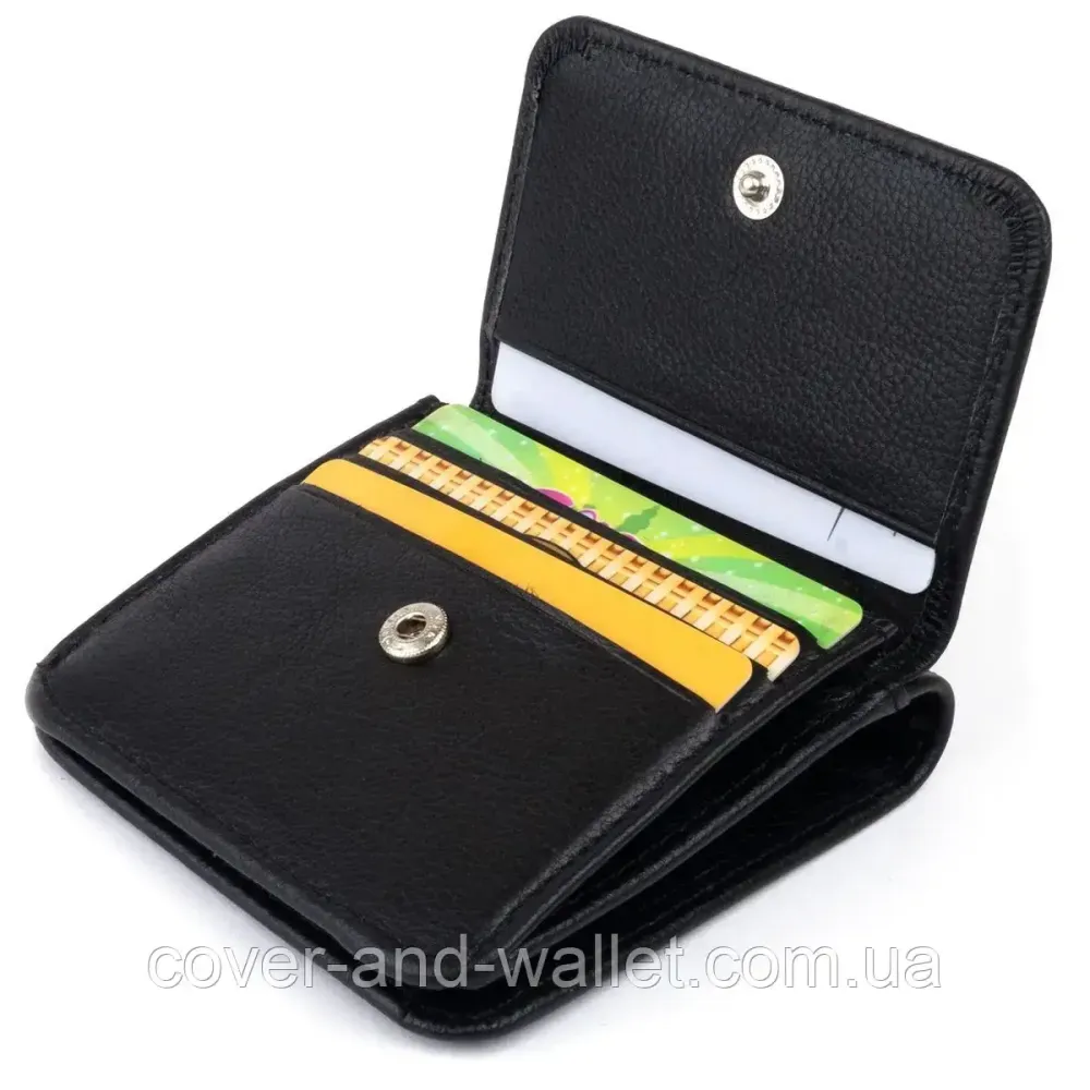 Маленький универсальный кожаный кошелек для мужчин и женщин черного цвета ST 005 Киев - изображение 4