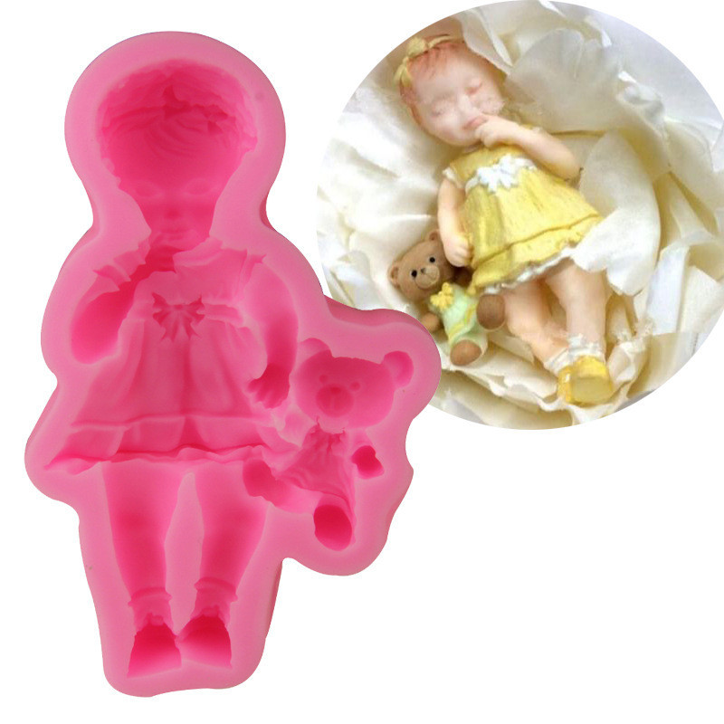 Молд силиконовый Девочка с игрушкой 90 на 55 мм розовый Киев - изображение 7