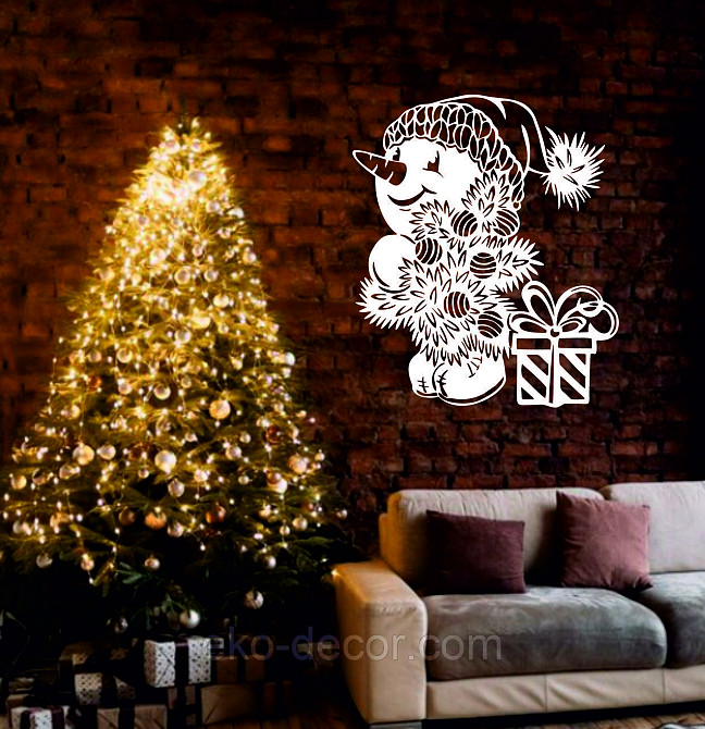 Декоративное настенное Панно «Снеговик», Декор на стену 70*59 см, Белый Киев - изображение 1