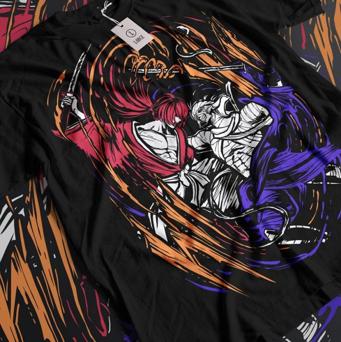 Футболка для мальчика аниме Руроуни Кенсхин Самураи Химура оверсайз (рост от 165 до 180 ) Черний AnimeJ1210m Днепр - изображение 1