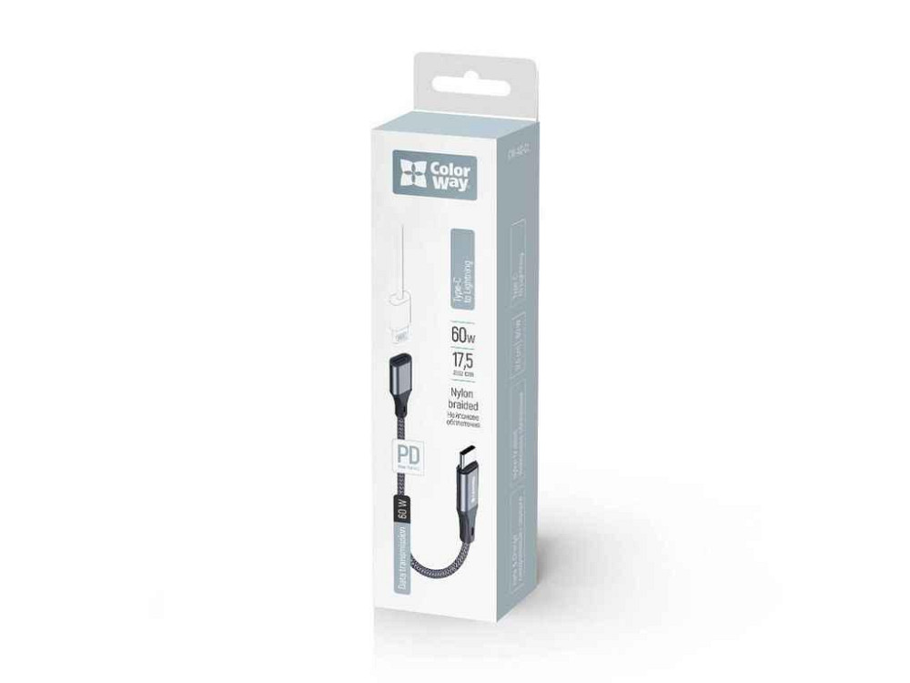 Переходник USB-C - Lightning Адаптер 17.5см серый ТМ СolorWay Киев - изображение 1
