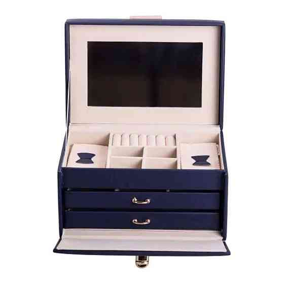 Шкатулка для украшений из эко кожи 3 яруса с зеркалом органайзер для ювелирных изделий HP-5-17BL Киев