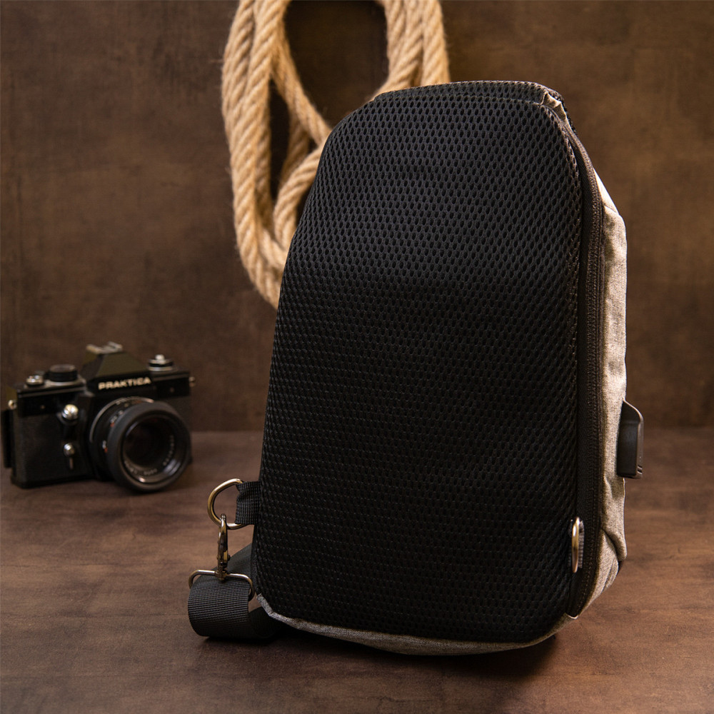 Эргономичный рюкзак через плечо с кодовым замком текстильный Vintage 20554 Серый Киев - изображение 3