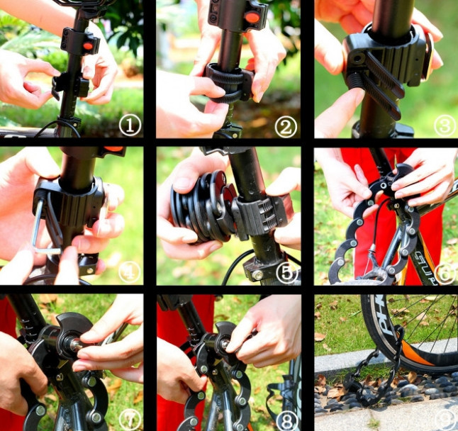 Складаний протиугінний замок для велосипеда Bikight Сталева ланцюг Київ - фото 10