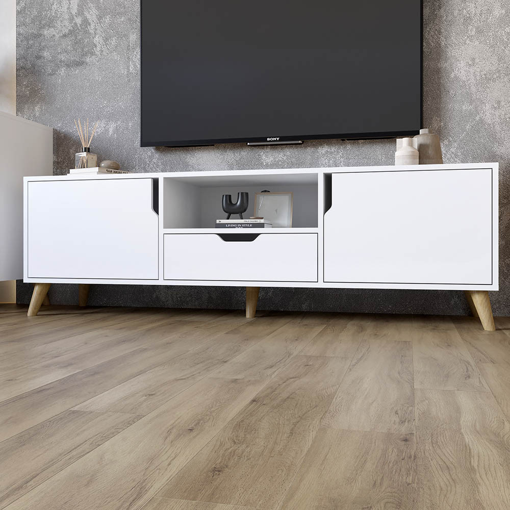 Тумба під телевізор з ніжками в кольорі Горіх світлий М-ЗОН Борн 1600 Німфея Альба (білий) (MZN-031087) Львів - фото 1