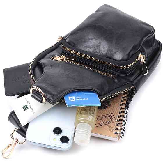 Практичная женская слинг сумка через плечо из экокожи Черный (Vintage) Киев