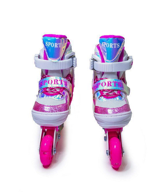 Дитячі розсувні ролики Rainbow Scale Sports рожеві розмір 34-38. Усі колеса світяться Одеса - фото 5