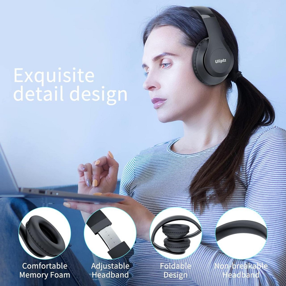 Беспроводные накладные наушники Uliptz ULWH203A Bluetooth 5.3, 65 часов, 6 EQ, Hi-Fi, микрофон, 3,5 мм, черные Киев - изображение 13