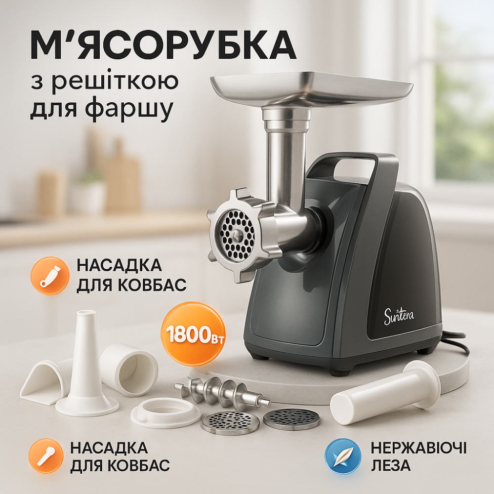 М'ясорубка-шатковка-терка Suntera SMG-5421B 1800 Вт, Електрична м'ясорубка 2500 'ясорубки з шинковкою IO-30 Львів - фото 19