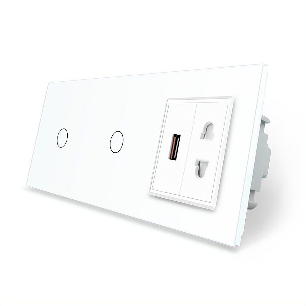 LIVOLO Сенсорний вимикач 2 сенсора (1-1) 1 USB 1 універсальна розетка Livolo білий скло (VL-C70 Київ - фото 1