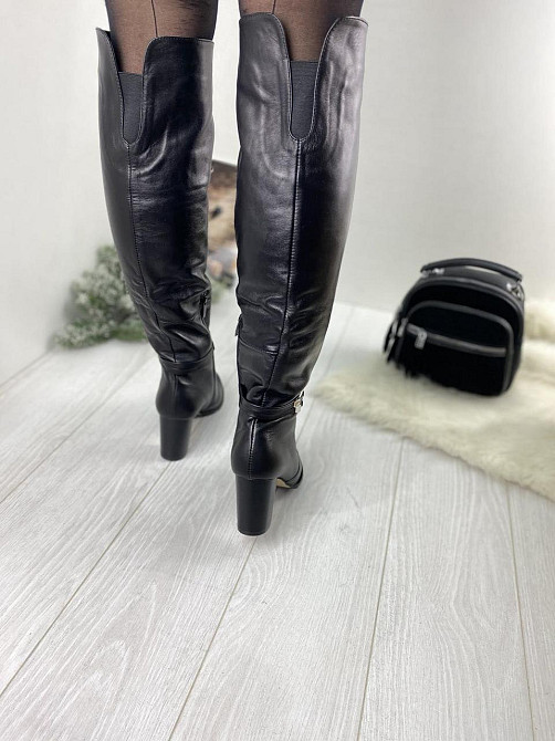 Kluchini Ботфорты женские KLUCHINI черные натуральная кожа высота 50 см обхват голени 36-39 см Коломия - фото 3