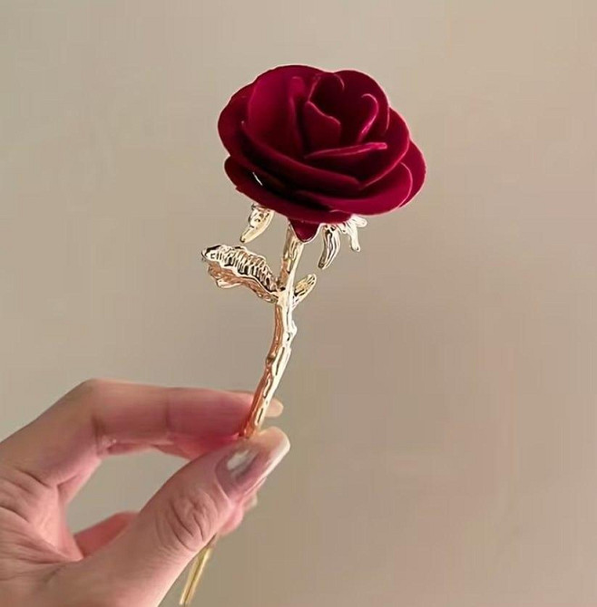 Шпилька для волос с декоративной розой, красная, 1 шт Киев - изображение 2