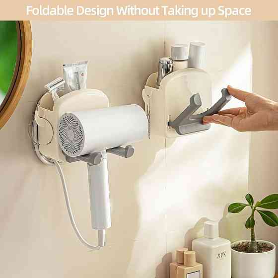 Тримач для фена Toski TSK-FoldableHDHW-WH-DE кремовий самоклейний без свердління складаний ABS з пазом для кабелю та гачками для Київ