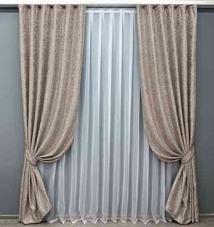 Комплект готових штор VR-Textil Льон мармур Pavliani VO № 1715ш світло-пудровий 150х275 см 2 шт (33-0615) Київ