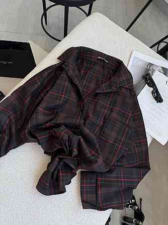 Жіноча класична сорочка в карту оверсайз крою костюмний тіар Шоколад Одеса